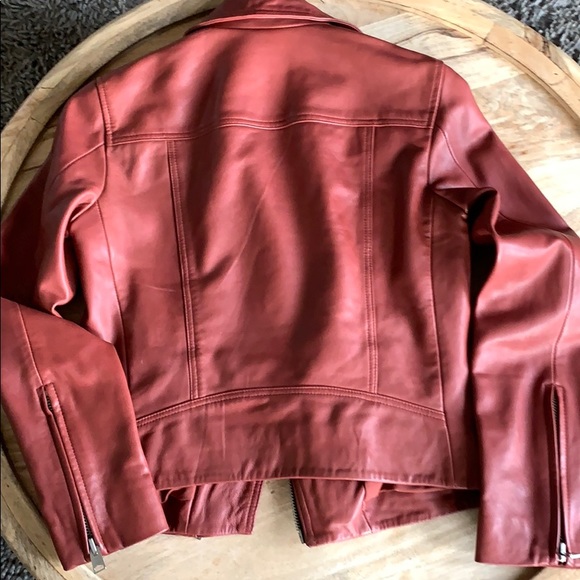 AllSaints Brick Red Dalby Leather Biker Jacket - Picture 7 of 11